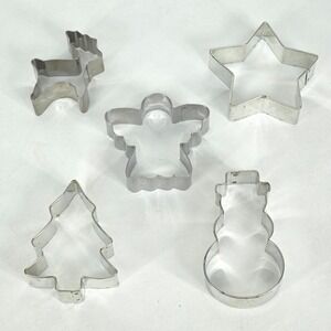 5 Vintage Christmas Cookie Cutter Set Stainless Steel Holiday Baking Shapes